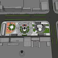 Modern Urban Plaza Design With Circular Landscaped Areas Greenery And Walkways