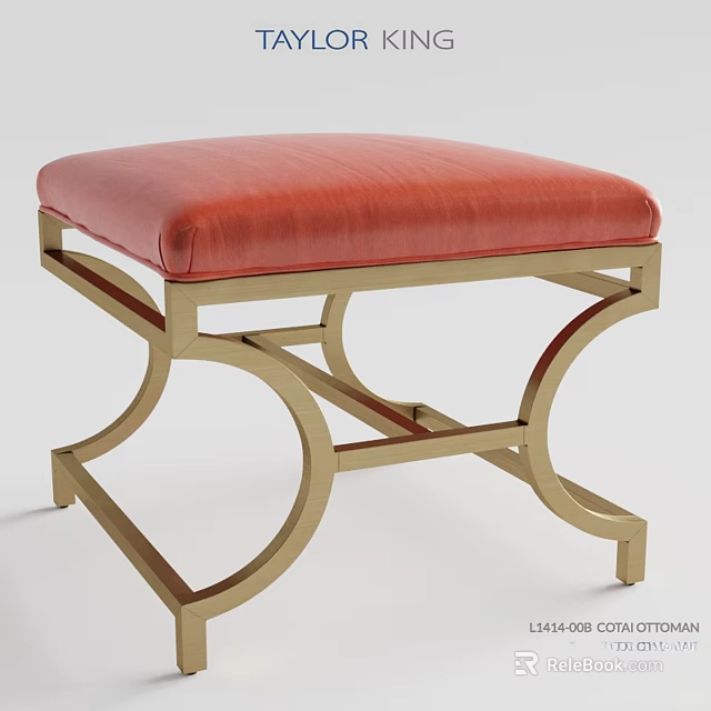 Elegant Sofa Stool With Red Padded Seat And Golden Curved Metal Frame 3d model 
