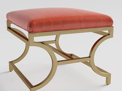 Elegant Sofa Stool With Red Padded Seat And Golden Curved Metal Frame 3d model