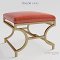 Elegant Sofa Stool With Red Padded Seat And Golden Curved Metal Frame
