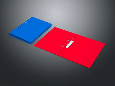 Blue Closed And Red Open Folders With Metal Clips On Dark Background 3d model