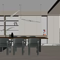 Elegant Modern Restaurant Interior With Dining Table Chairs And Pendant Lights 3d model