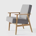 Modern Gray Fabric Armchair With Wooden Armrests And Legs Design