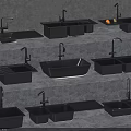 Black Kitchen Sinks In Various Styles With Faucets And Drain Boards 3d model