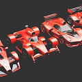 Four Red Race Car Models Arranged Together In Stylish 3d model