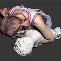 Woman With Pink Hair Holding White Stuffed Toy In White Dress And Colorful Sneakers