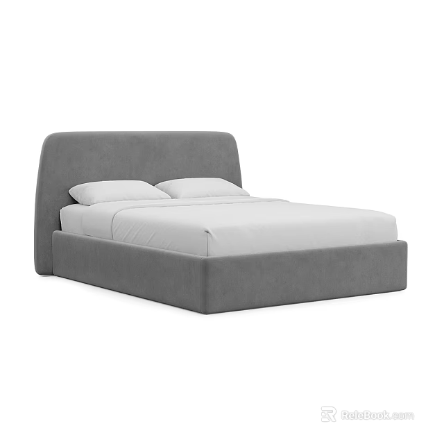 Modern Gray Upholstered Double Bed With White Sheets And Curved Headboard 3d model 