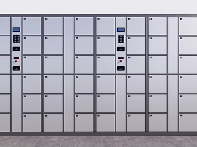 Modern Metal Storage Lockers with Digital Keypad Locks Arranged in a Row 3d model