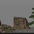 Traditional Karesansui Landscape Design Featuring Large Rocks Gravel And Pine Tree