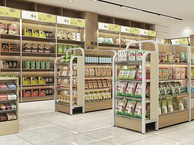 Well Organized Supermarket Interior With Shelves Displaying Various General Merchandise Products 3d model
