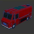 Red Food Truck With Blue Roof And Roof Mounted Equipment