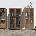 Modern Wooden Bookcases With Glass Doors Open Shelves And Drawers