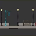 Urban Street Scene Components With Street Lamps Bench Fire Hydrant And Mailbox