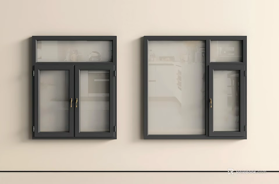 Modern Casement Windows With Black Frames Glass Panels And Wall Installation 3d model 