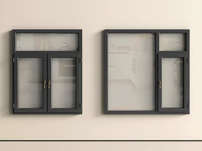 Modern Casement Windows With Black Frames Glass Panels And Wall Installation 3d model