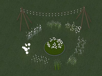Outdoor Lights Decorative White String Lights In Circular Garden Grass Area Arrangement 3d model