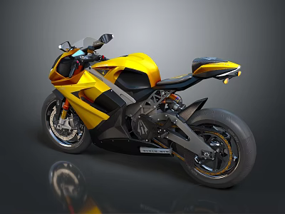 Sporty Yellow And Black Motorcycle With Sleek Design Side Mirrors And Wheels 3d model