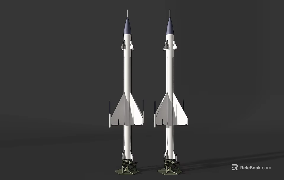 Twin Rocket Weapon Systems With White Body Blue Nose And Military Stand Base 3d model 