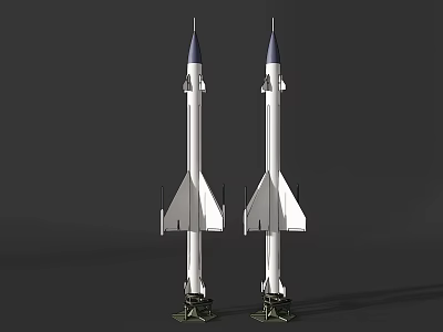 Twin Rocket Weapon Systems With White Body Blue Nose And Military Stand Base 3d model