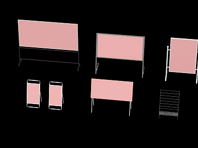 Pink Display Boards In Various Sizes With Stands And Metal Rack 3d model