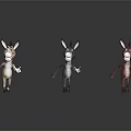 Three Cute Cartoon Donkeys In Different Colors Standing Poses On Dark Background 3d model