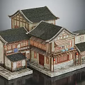 Traditional Chinese Architecture Model With Tiled Roofs Overhanging Eaves And Wooden Structures