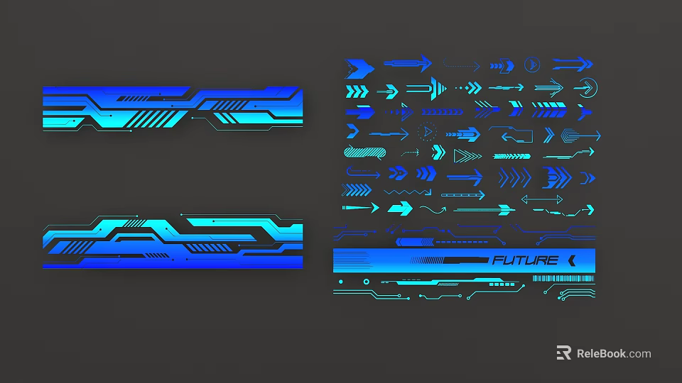 Future Tech Design Elements With Blue Cyan Arrows Lines And Geometric Patterns 3d model 