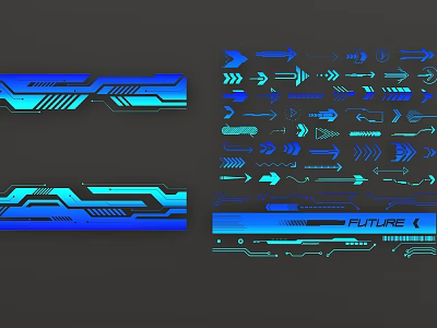 Future Tech Design Elements With Blue Cyan Arrows Lines And Geometric Patterns 3d model
