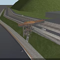 Bridge Over Water With Grass Slopes Road And Vehicles On Path Structure