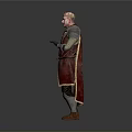Medieval Man in Red Robe with Gold Trim Crown and Armor Standing Pose