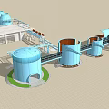 Modern Industrial Structure Design With Blue Pipes Slides And Conveyor System 3d model
