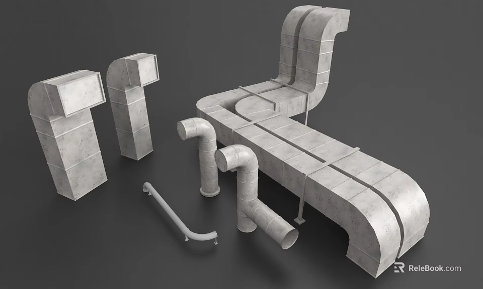 Various Industrial Pipe Components Including Elbows Tees Straight Sections and Connections 3d model 