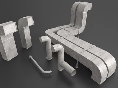 Various Industrial Pipe Components Including Elbows Tees Straight Sections and Connections 3d model
