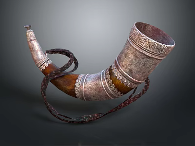 Handcrafted Musical Instruments and Art Supplies with Traditional Decorative Carvings and Rope Details 3d model