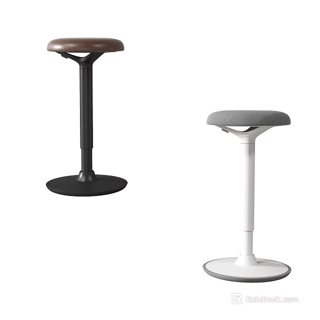 Modern Bar Stools With Upholstered Seats And Metal Round Bases In Black And White 3d model 