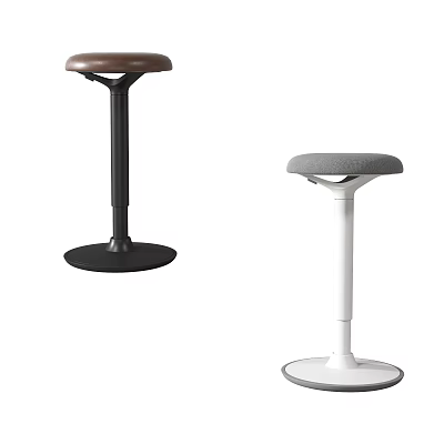 Modern Bar Stools With Upholstered Seats And Metal Round Bases In Black And White 3d model