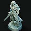 Fantasy Warrior Sculpture with Intricate Armor Sword and Circular Base Design