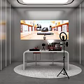 Modern Shopping Mall Retail Store with Open Layout Display Tables Chairs Shelves and Products