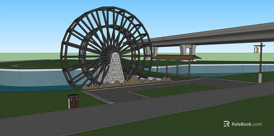 Large Ferris Wheel Shaped Garden Ornament With Water Area Walkway And Pavilion 3d model 