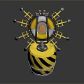 Yellow Mechanical Device With Black Stripes Multi Mechanical Arms And Central Core Structure