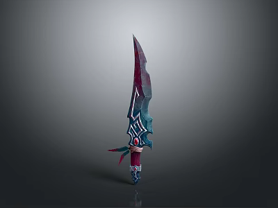 Unique Weapon With Sharp Curved Blade Colorful Hilt And Intricate Decorative Patterns 3d model