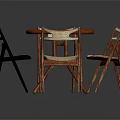 Round Dining Table with Four Chairs Wooden Frame and Woven Seats Decorative Center