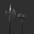 3D Model Ancient Battle Weapons Axe With Metal Blade And Hammer With Wooden Handle