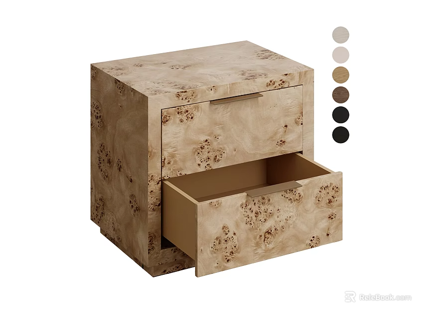 Wooden Bedside Table With Patterned Surface Open Drawer And Color Options 3d model