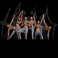 Women Practicing Various Yoga Poses In Athletic Wear With Shadow Effects