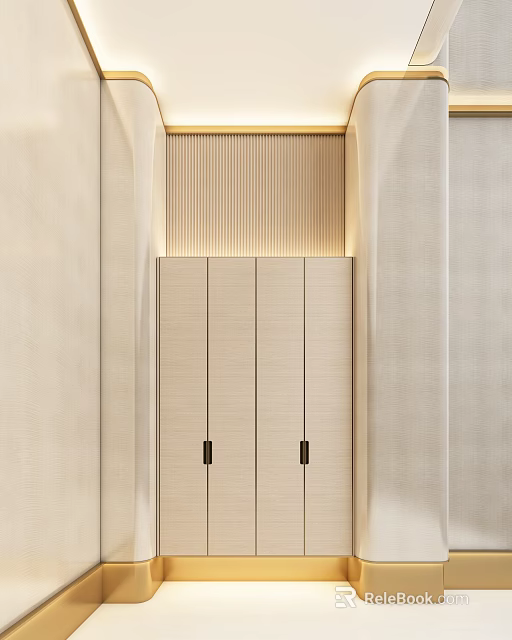 Minimalist Foyer Hallway With Built In Cabinets And Lighting 3d model 