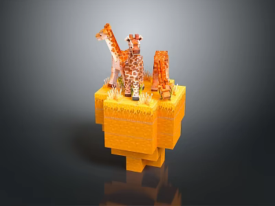 Decorative Giraffe Figurines On Orange Base With Grass Accents For Home Decor 3d model