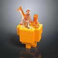 Decorative Giraffe Figurines On Orange Base With Grass Accents For Home Decor