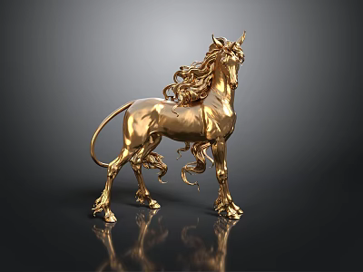 Golden Unicorn Statue With Elegant Design Detailed Mane And Shiny Finish 3d model