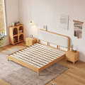 Wooden Double Bed With Light Headboard Green Blue Bedding Nightstand In Modern Cozy Bedroom